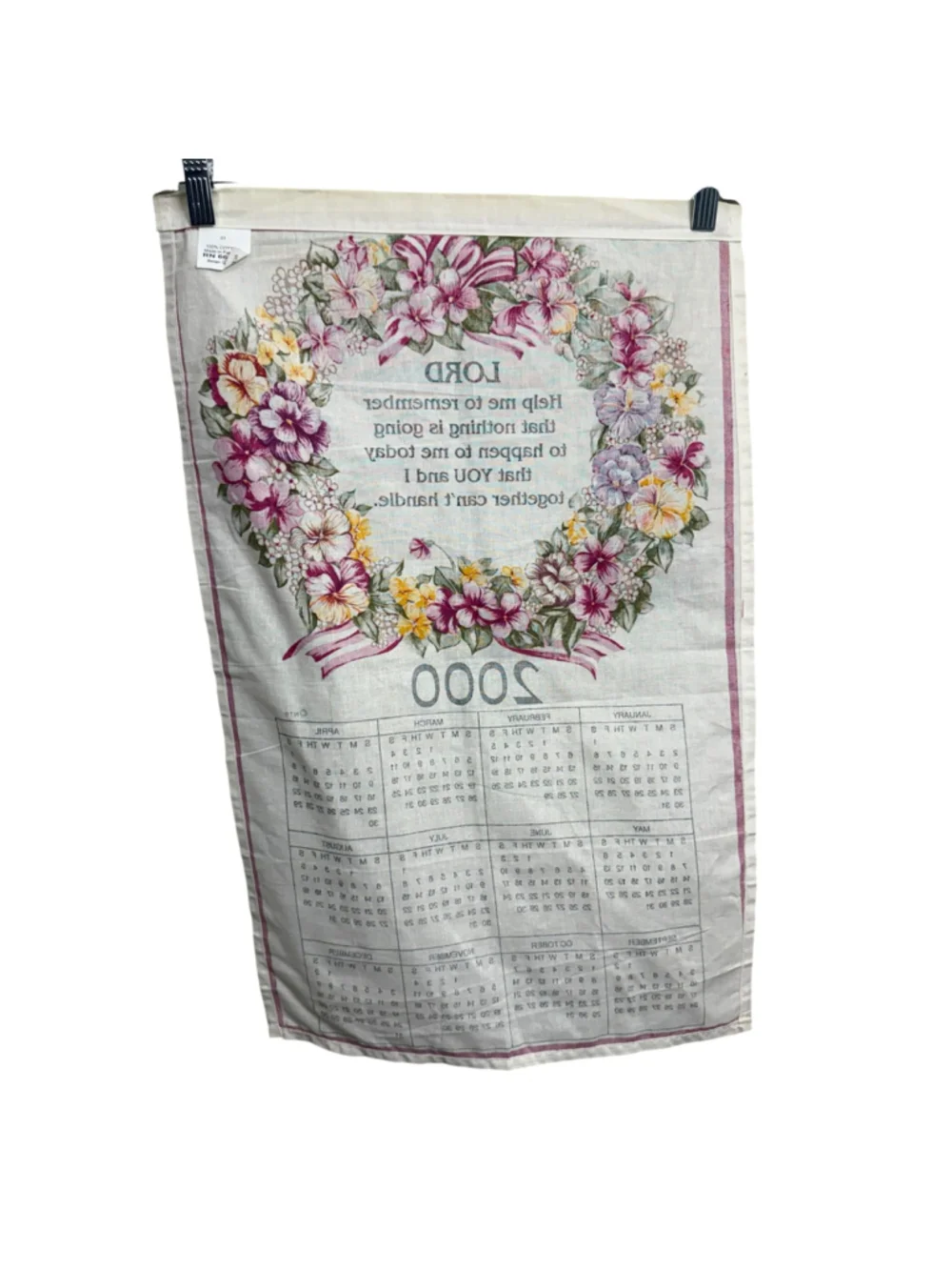 Vintage 2000 Floral Christian Calendar Tea Towel Inspirational Prayer Cotton Kit